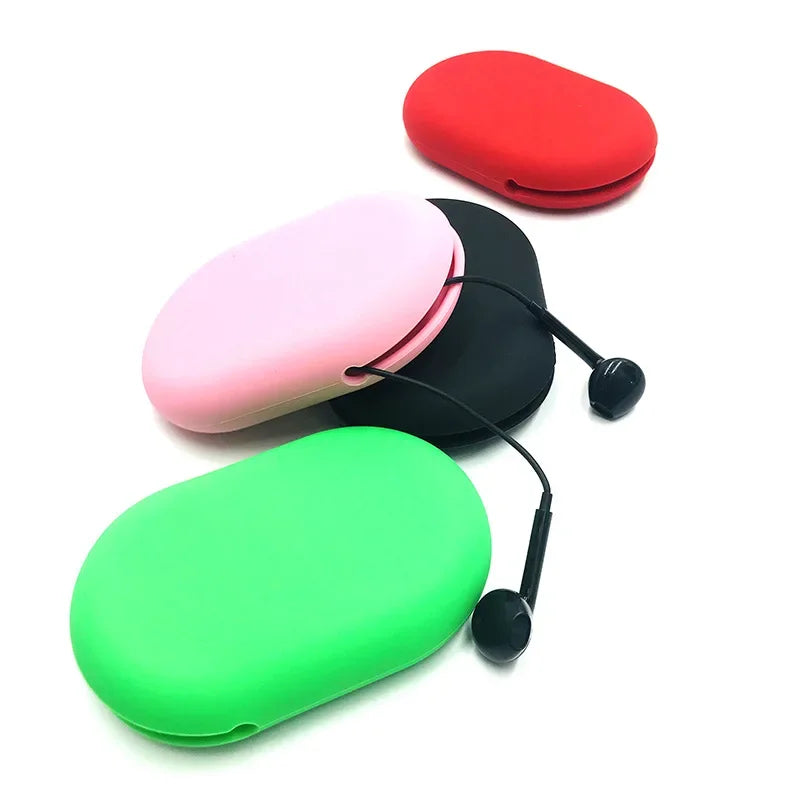 New Portable Data Cable Headphone Storage Box Simple Oval Silicone Storage Bag Cute Coin Purse Home Small Gift Travel Must-have