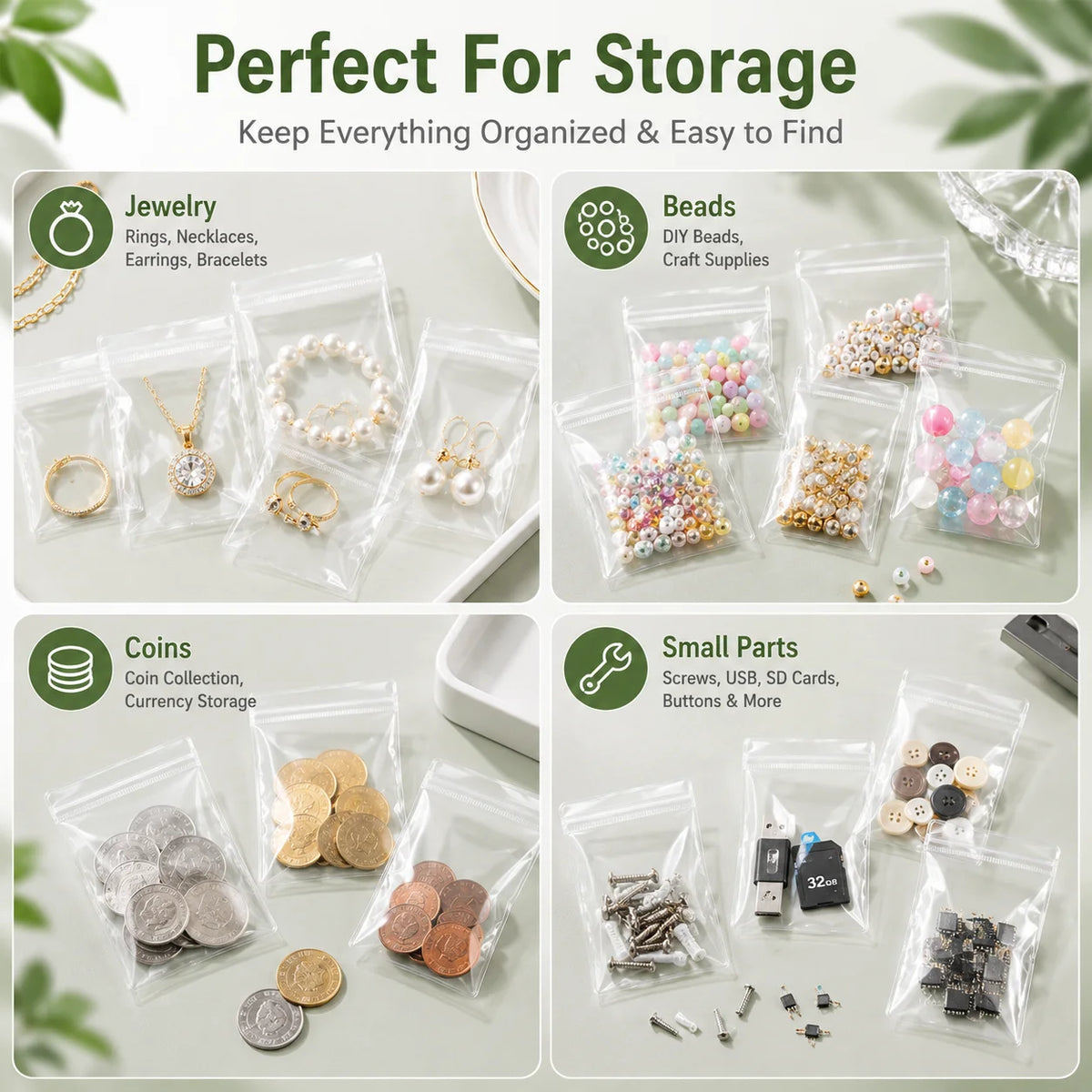 100\20PCS Clear Resealable Plastic Bags Mini Zip Seal Jewelry Pouches for Rings Earrings Necklaces Beads Coins DIY Craft Storage