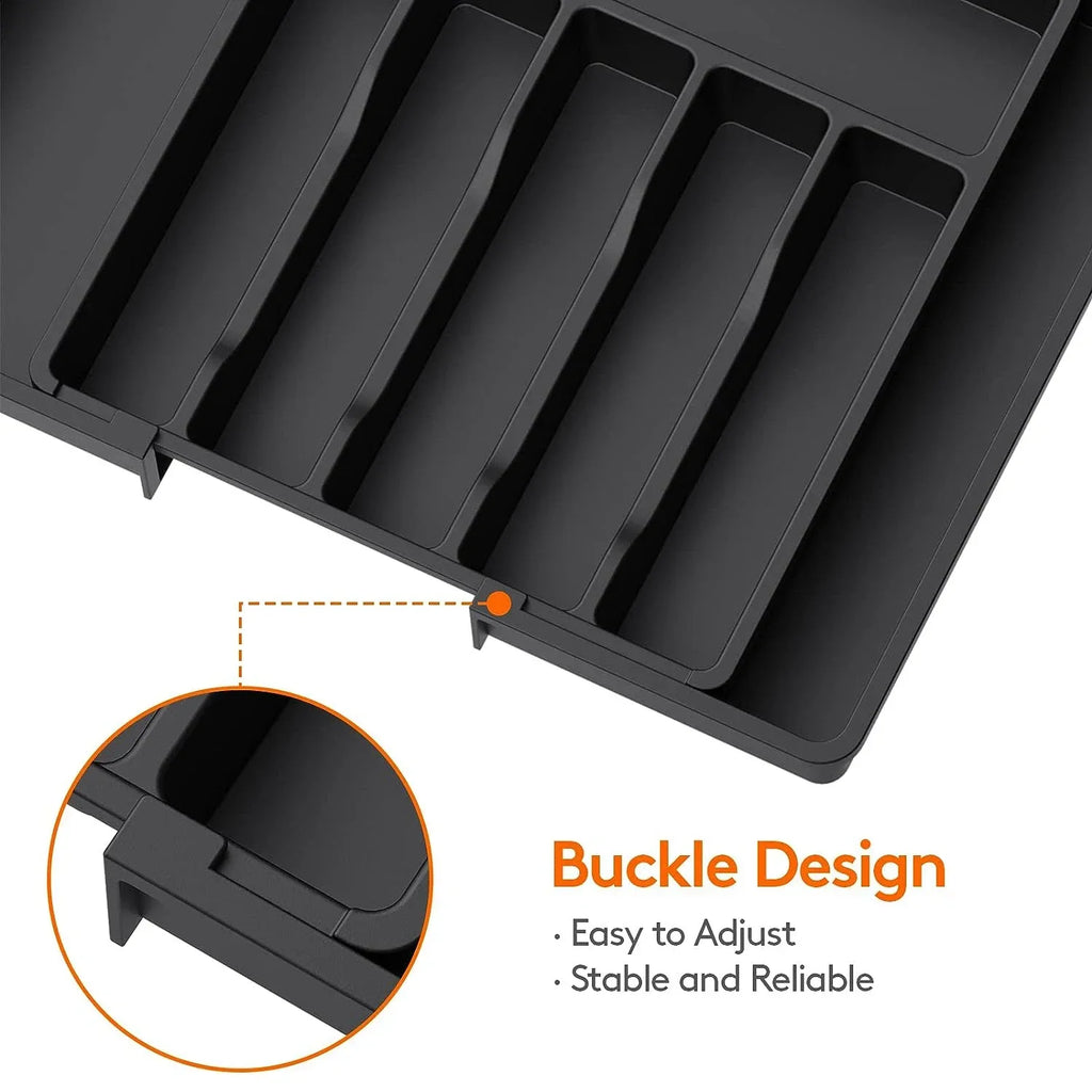 UpgradedAdjustable Plastic Cutlery Drawer Organizer Divided Storage Tray Space Saving Holder for Kitchen Knives Spoons Tableware