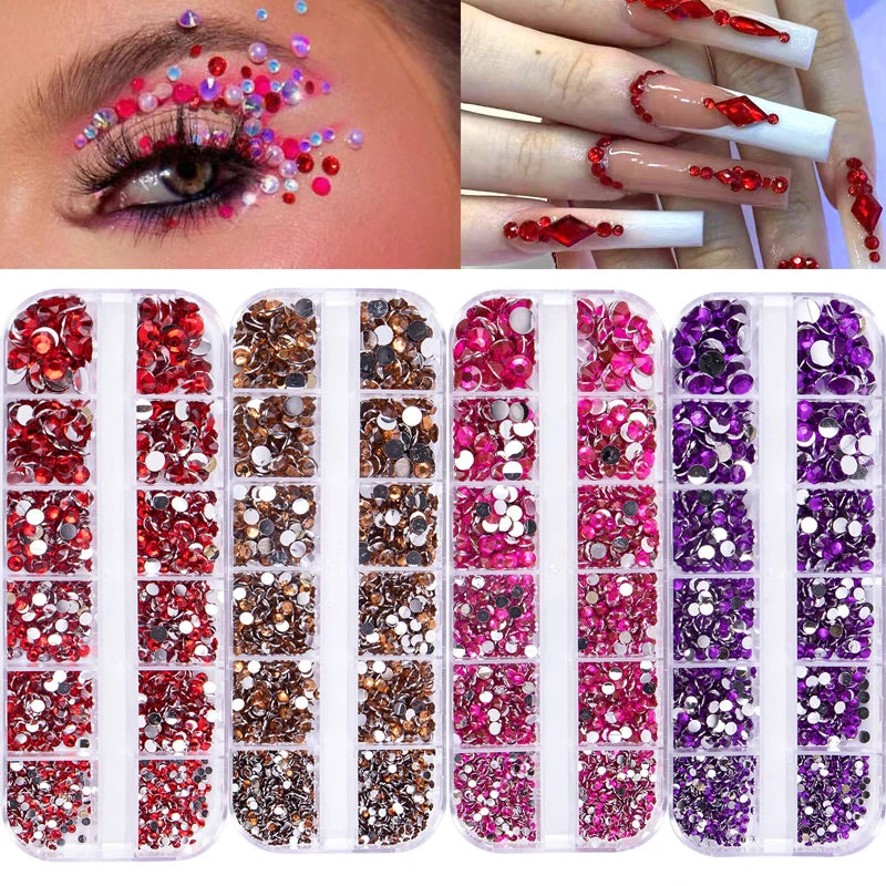12 Grids Mixed Size Luxury Nail Rhinestones Set 3D Resin AB Crystal Round Glass Bead Gems Nail Art Charms 2mm-6mm Nail Diamond