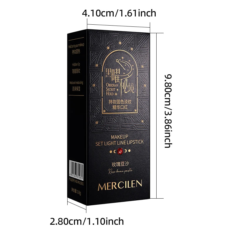 Mercilen 5-Color Obsidian Secret Realm Long-Lasting Color Fixing Essence Lipstick, Moisturizing Lip Balm, Long-Lasting, Waterproof, Smooth, Non-Sticky, No Residue, Suitable for All Skin Tones, Suitable for Casual Wear, Specia