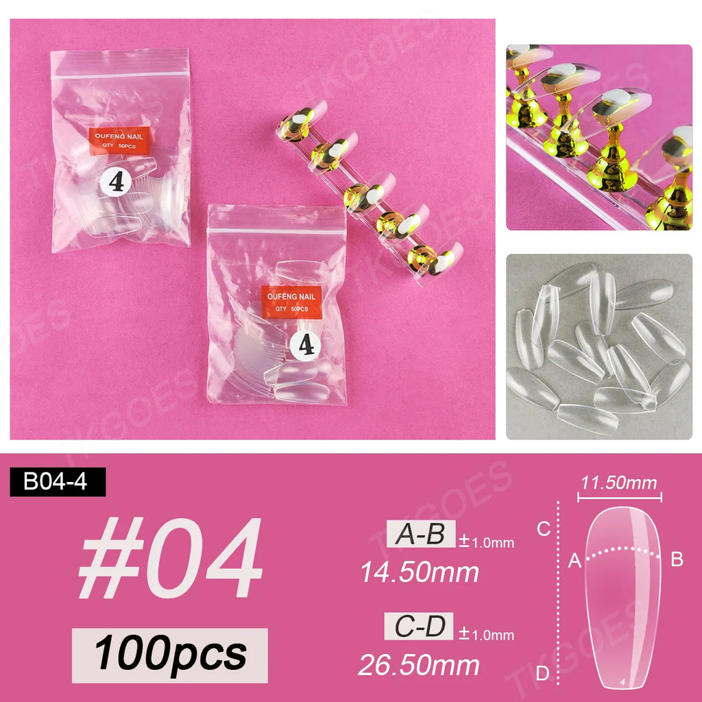B04 Size 3 4 5 6 Middle Ballerina False Nail Tips in Single Size 100 Pieces Refill Fake Nail Tips for Drawing Polish Display