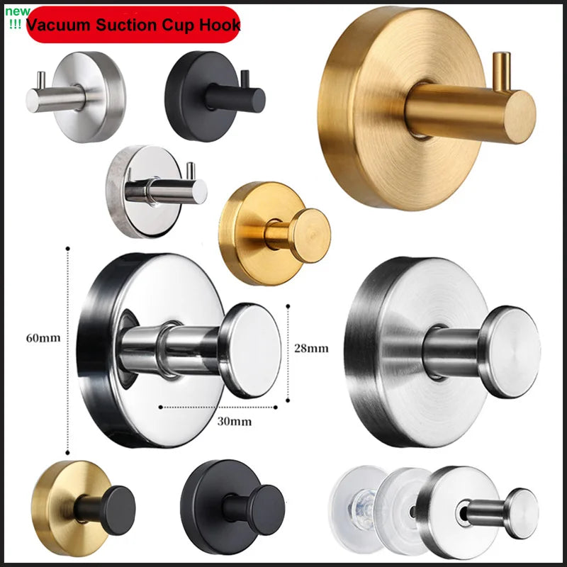 Bathroom Vacuum Suction Cup Hooks Towel Robe Holder Rack Stainless Steel Hook Hanger For Shower Glass Self Adhesive Wall Hooks