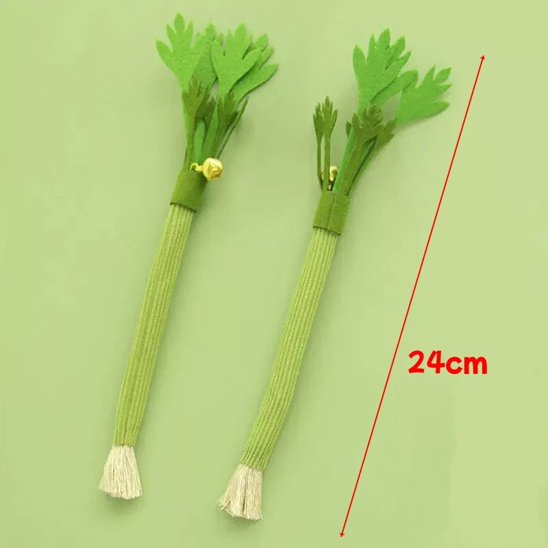 Simulation Celery Cat Chew Toys with Sound Bell, Cat Teeth Cleaning Toy Interactive Self Playing Catnip Molar Stick Pet Supplies