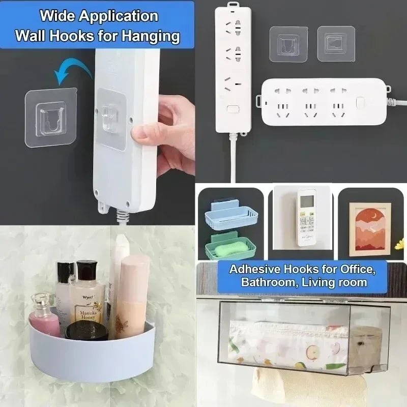 Double-Sided Self Adhesive Wall Hooks Strong Sticky Transparent Traceless Kitchen Bedroom Wall Hook Storage Holders Wholesale