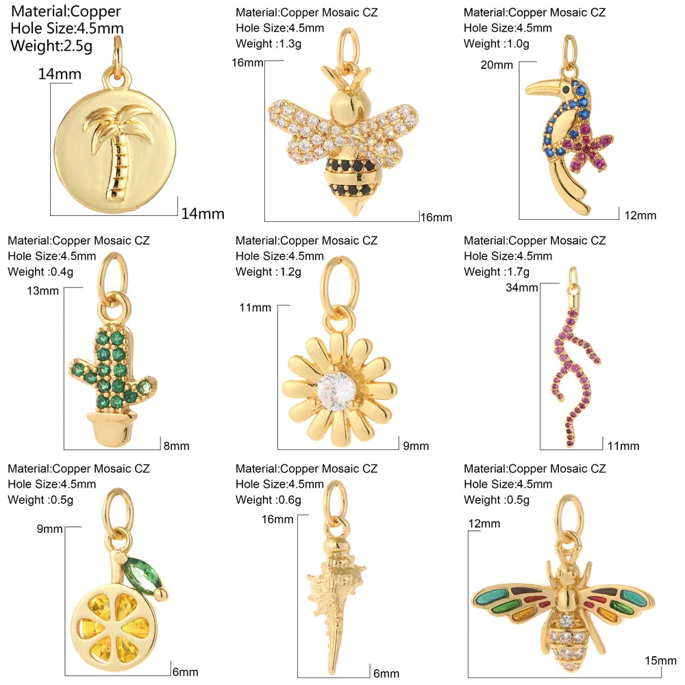 Cute Cherry Bee Charms for Jewelry Making Supplies Animals Plants Gold Color Snake Diy Earrings Necklace Bracelet High Quality