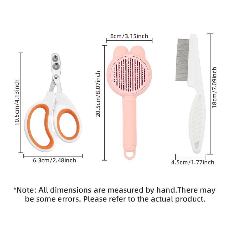 3-piece Cat Grooming Brush Set, Special Needle Comb for Cats, Detangling Brush, Fur Removal Brush, Grooming Tool for Ragdoll Cat