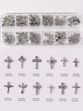 TSZS 12 Grids Y2K Silver Cross Nail Art Charms Mix Design Punk Starlight Cross with Wing Nail Decoration