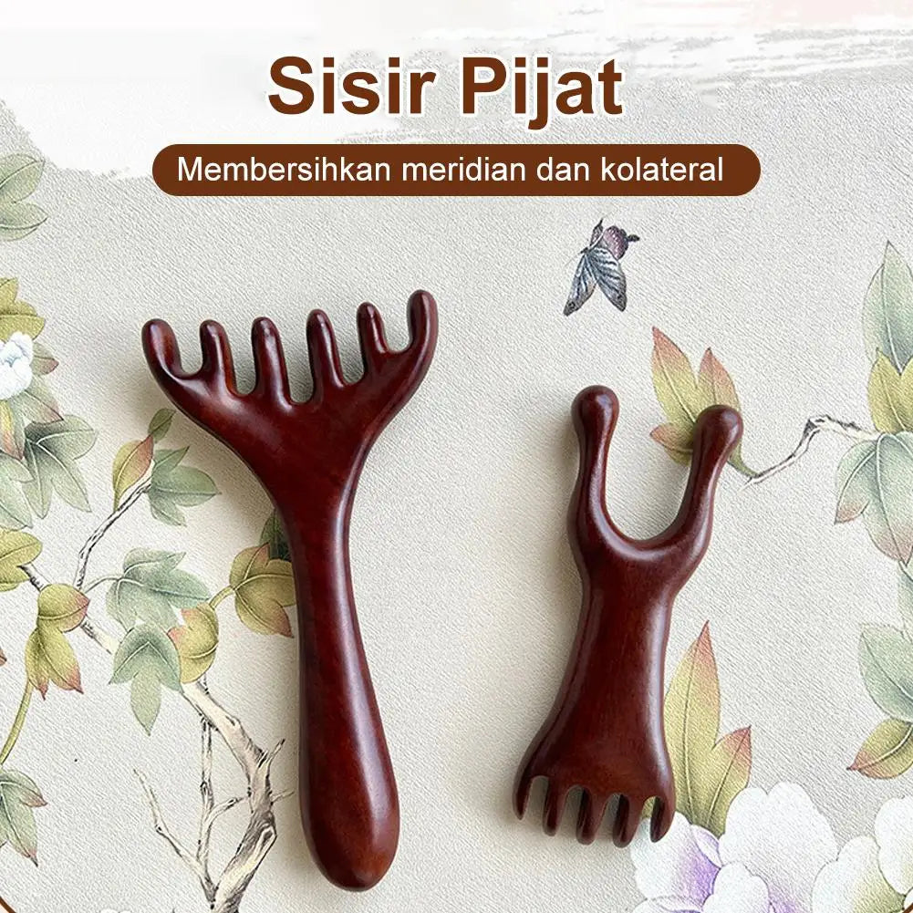 Natural Sandalwood Massage Comb Six-Claw Head Acupoint Massage Gua Sha Tool Neck Face Lifting Scraping Massager