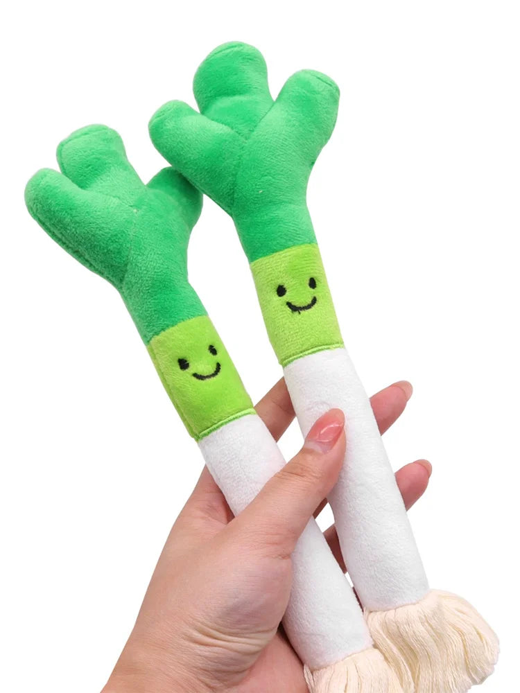 Plush Pet Chew Toys Bite Resistant Simulated Scallion Bell Sounding Teeth Cleaning Interactive Playing Supplies For Dog Cat