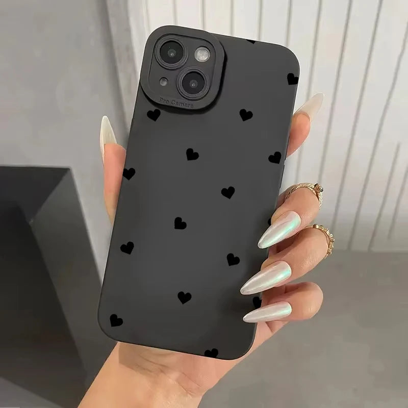Black Bowknot Love Heart Silicone Soft Phone Case For iPhone 11 12 13 14 15 16 17 Pro Max 16 Plus 16E X XR XS Max 17 Air Cover