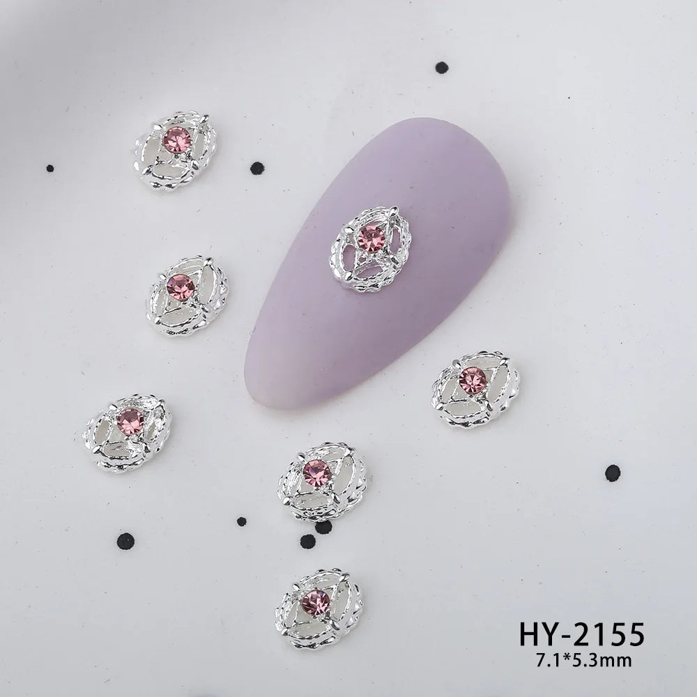 10Pcs Pink Alloy Collection Nail Art Charm 3D Shiny Diamond Crystal Gem Sliver Metal Nail Ornament DIY Exquisite Nail Decoration