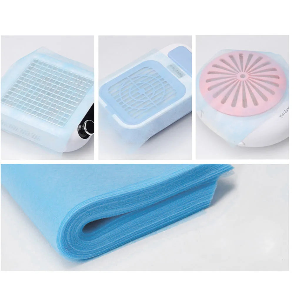 100pc Disposable Dustproof Nail Vacuum Filter 20*24cm Blue Nail Art Dust Collector Filter Nail Cleaner Non-Woven Dust Filter Mat