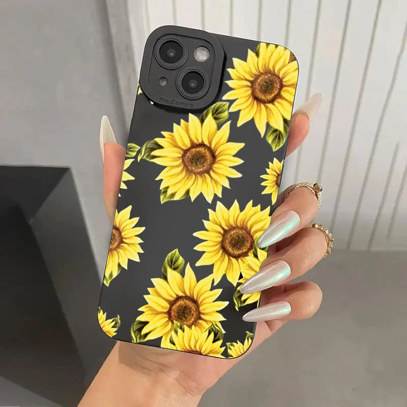 Cute Sunflower Silicone Phone Case For iPhone 15 Pro Max 11 12 13 14 16 X XS XR Plus SE 2020 13 Mini Shockproof Soft Cover