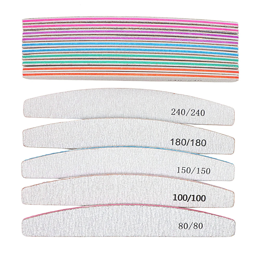 10Pcs/Lot Professional Nail Polish File Set 80 100 150 180 240 Grit Nail File Moon Style Manicure Limes Nails Files Buffer Tools