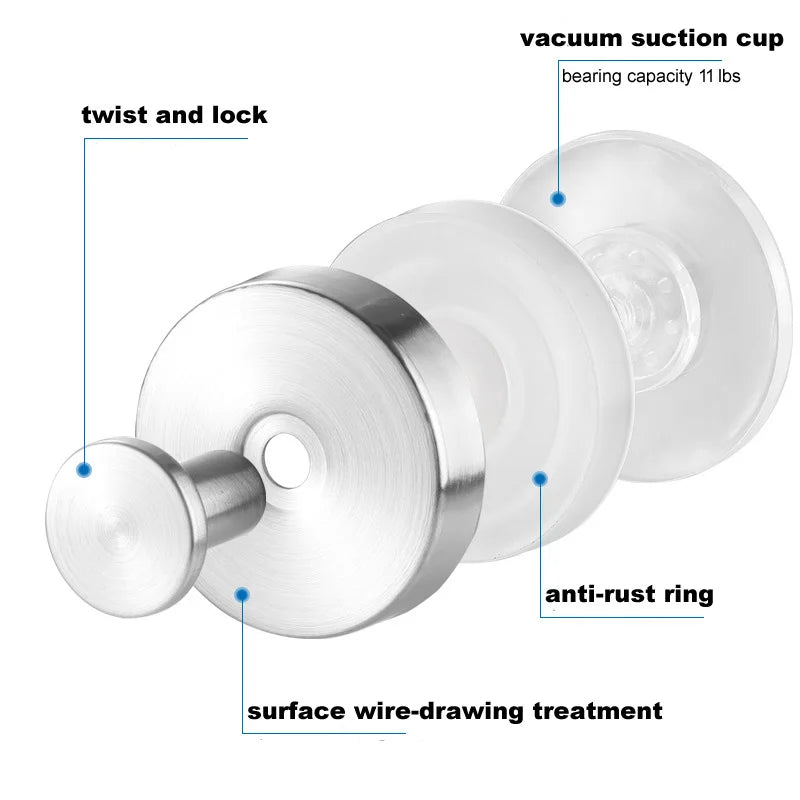 Bathroom Vacuum Suction Cup Hooks Towel Robe Holder Rack Stainless Steel Hook Hanger For Shower Glass Self Adhesive Wall Hooks