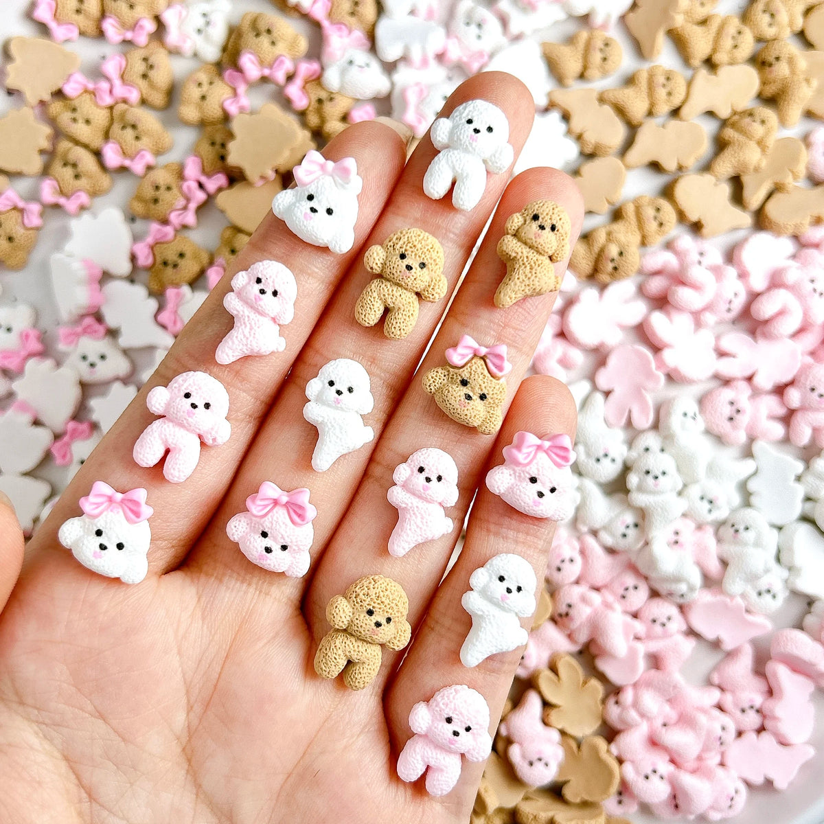 30PCS Cartoon Solid Color Bow Small Dog Nail Charms 3D Kawaii Creative Hole Puppy Nail Art Decorations for DIY Manicure Supplies