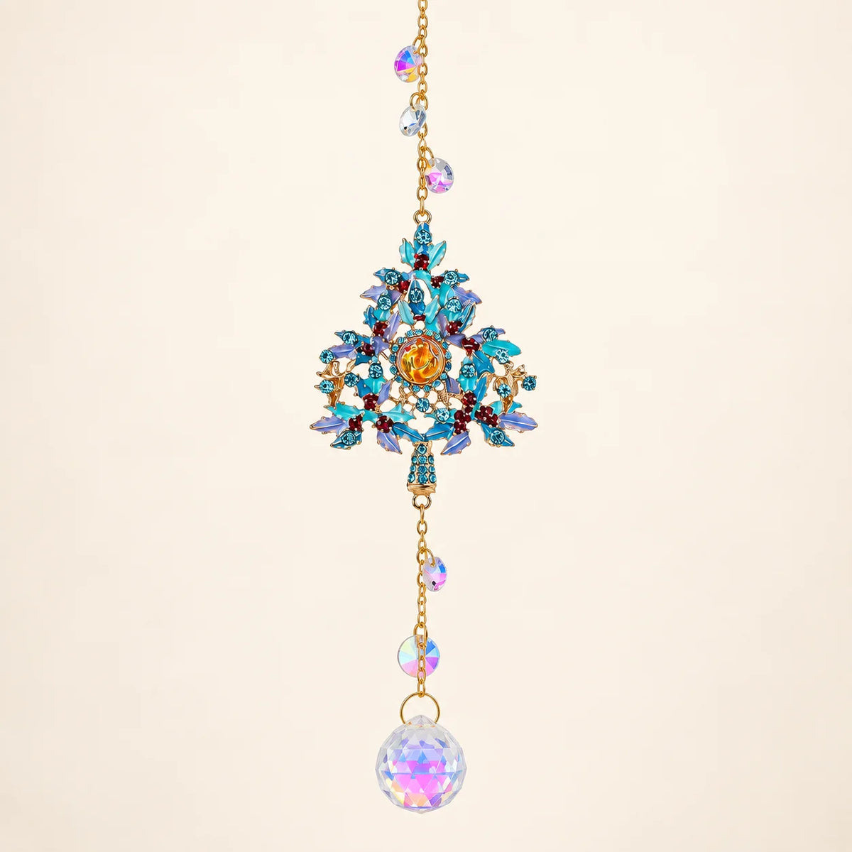 Crystal Christmas Tree Suncatcher Hanging Ornament with Rainbow Prism Ball, Sparkling Window Decor for Home Garden Gift