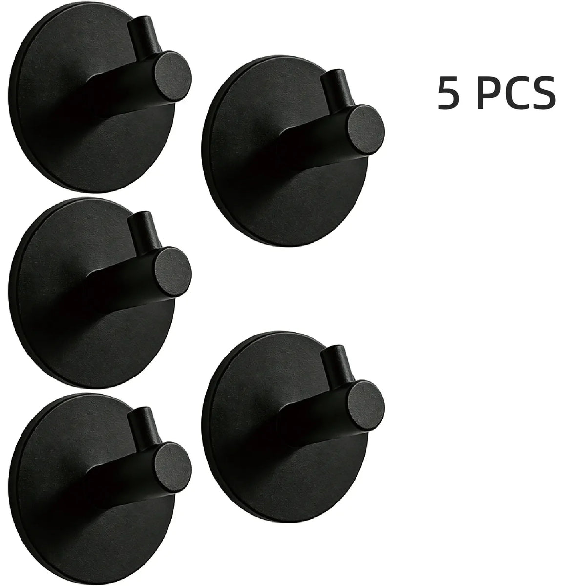 5 PCS Matte Black ABS Adhesive Wall Hooks Waterproof No Drill Heavy Duty Towel Hooks for Bathroom Shower Home Hanging