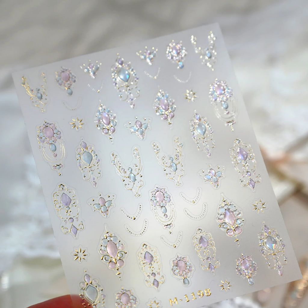 5D Luxurious Emerald Ruby Baroque Scepter Nail Stickers Shiny Palace Imitation Gemstone Jewelry Manicure DIY Decals Accessories