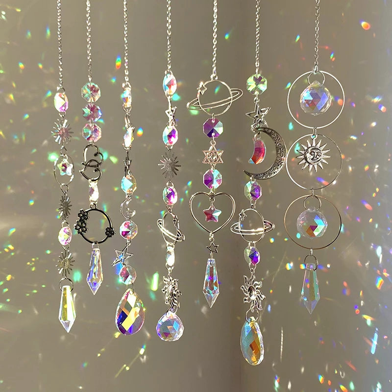 Hanging Crystal Pendant Garden Suncatcher Wind Chimes Rainbow Prism Crystal Chain For Window Decor