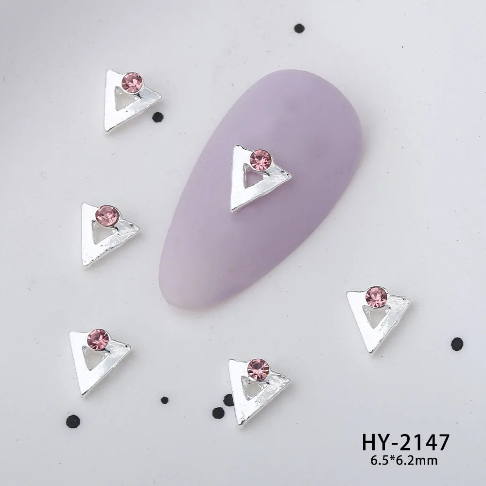 10Pcs Pink Alloy Collection Nail Art Charm 3D Shiny Diamond Crystal Gem Sliver Metal Nail Ornament DIY Exquisite Nail Decoration