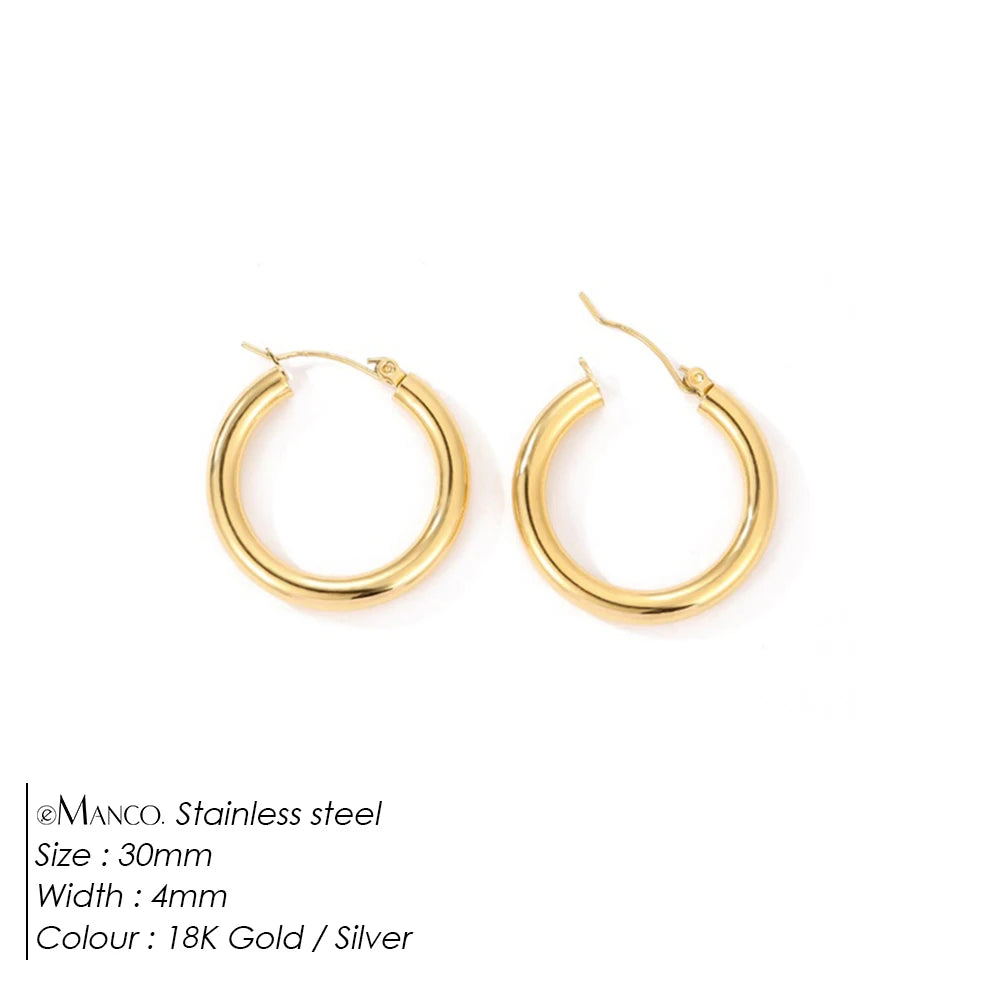 EMANCO Fashion Gold Size Circle Earrings Women's Jewelry Accessories Classic Stainless Steel Earrings Wholesale