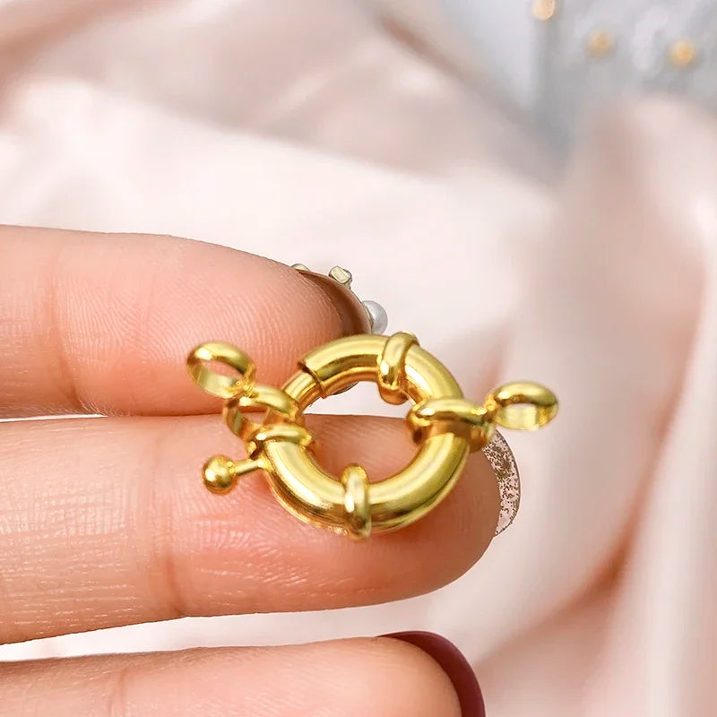 18K Real Gold Color Round Spring Clasps Hooks for Bracelet Clavicle Necklace Clasp Connectors DIY Jewelry Making Supplies