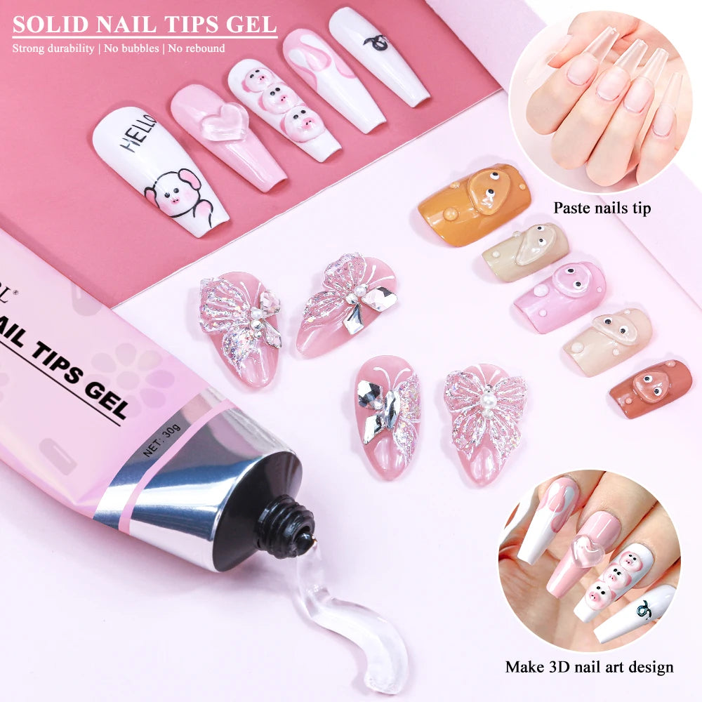 LIMEGIRL 30g Solid Nail Tips Gel UV LED Strong Gel Nail Glue Nail DIY Rhinestone Gem Decoration Sticky Nail Fake Glue