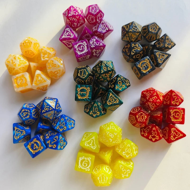 New Pattern Multi sided Dice Digital Dice Running Team Board Game AccessoriesMulti sided Sieve Game Dragon Pattern 7Dices: Blue