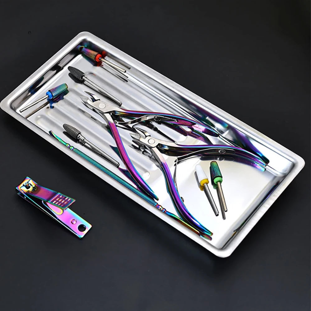Stainless Steel Nail Decoration Cosmetic Storage Tray Nail Equipment Plate Doctor Surgery Dental Tray Nail Polish Display Tools