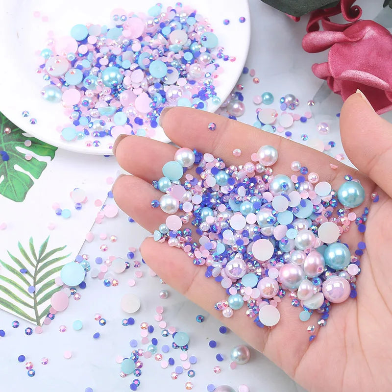 One Bag Japanese Mixed Kawaii Half Round Pearl Resin Nail Art Charms 3D Fashion Cartoon Nail Decoration DIY Manicure Accessories
