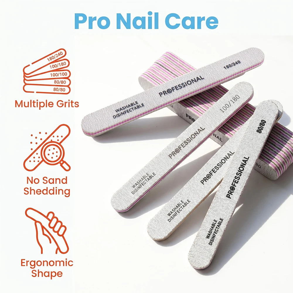 5/10pcs Nail Files Multi Grit Grey Zebra Straight Washable Double Sided Emery Board for Thick Nail Shaping & Removal