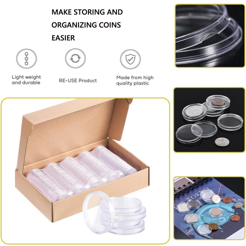 21-45mm Transparents Plastic Coinning Holder Box 10/100pcs Storage Case for Coinning Capsules, Collecting & Protection Containe