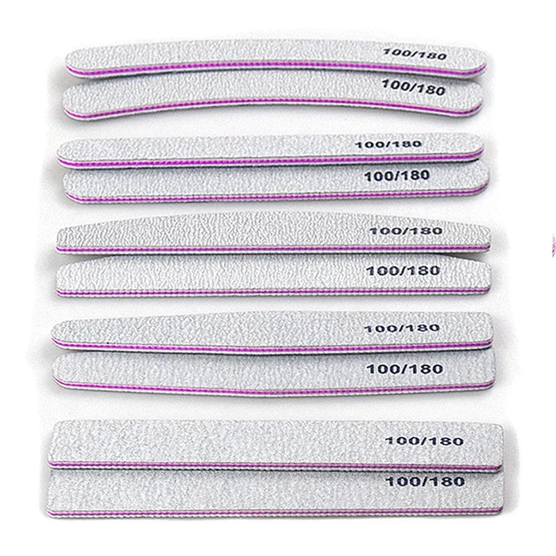 1-10Pcs Nail File Buffer 100/180 Grit Half Moon Nail Files Double Side Sandpaper Sanding Grinding Gel Nail Polish Manicure Tool