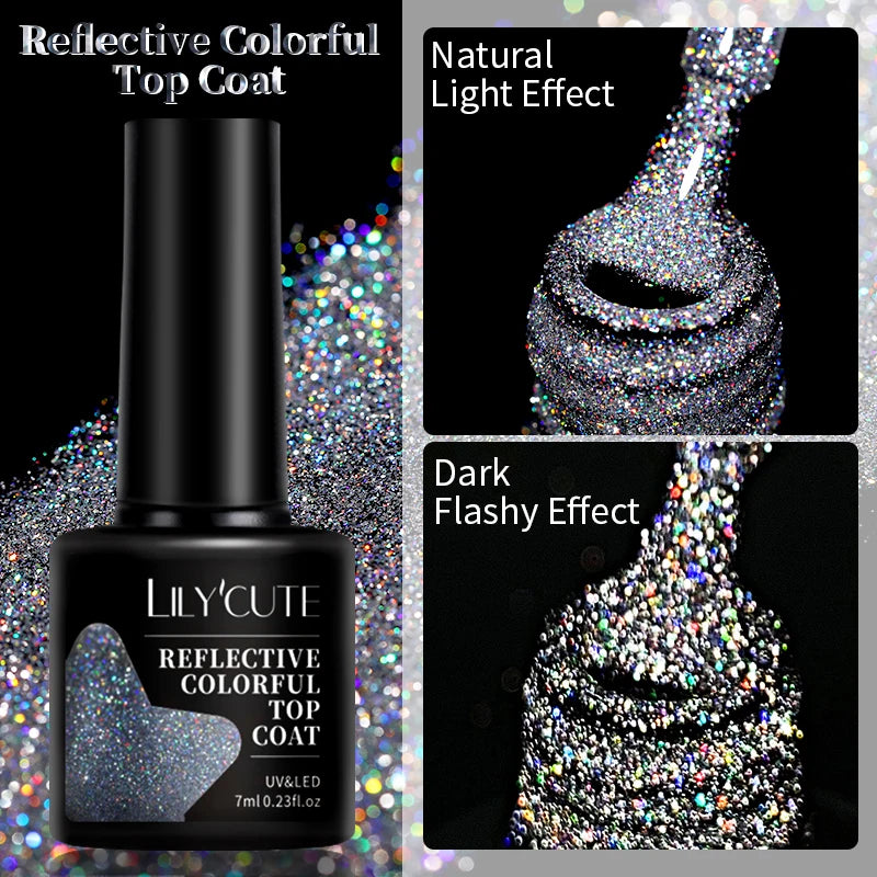 LILYCUTE 7ml Reflective Glitter Nail Gel Polish Effect Sparkling Soak Off Gel Semi Permanent For Manicure Nail Art UV Nail Gel