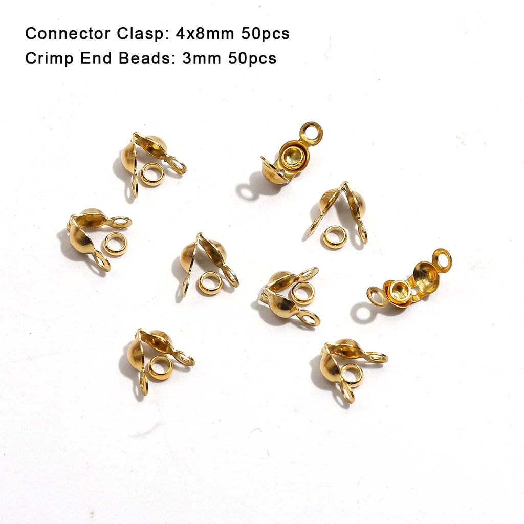100pcs/lot Stainless Steel Gold Plated Connector Clasp Crimp End Beads For Bracelet Necklace Chains DIY Jewelry Making Supplies
