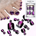 24pcs Glossy Purple Cat Eye Short Square Press On Toenails Shiny Diamond French False Toe Nails Full Cover Acrylic Toenails DR4@