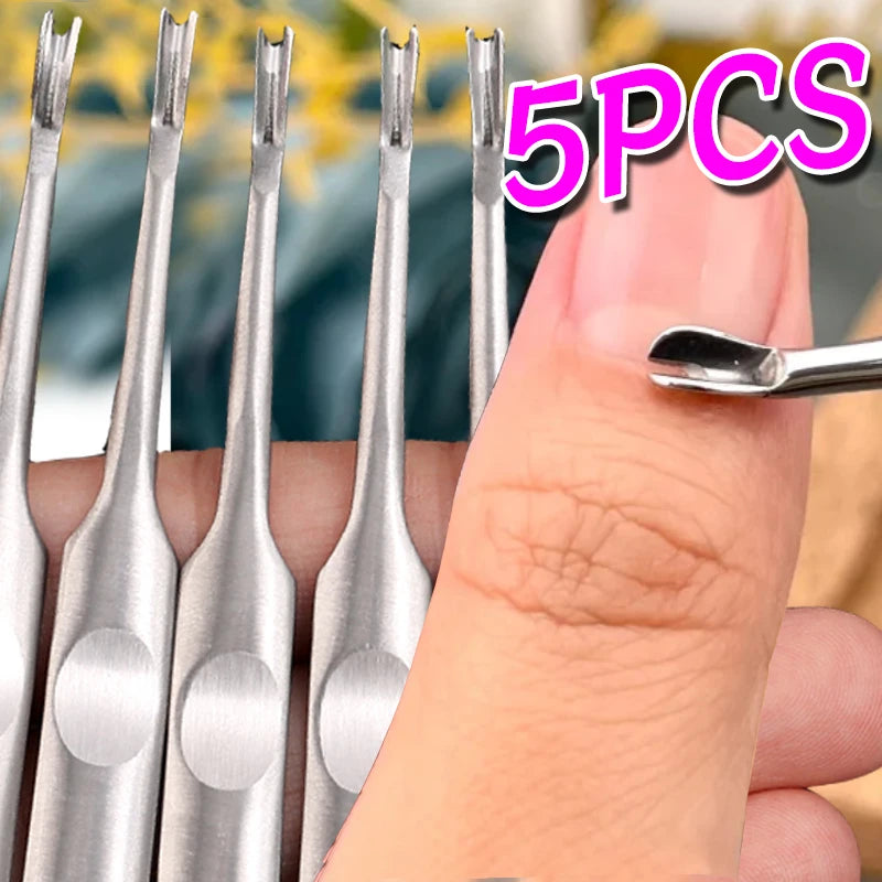 5PCS Cuticle Pusher Professional Stainless Steel Nail Cuticle Trimmer Remover Callus Dead Skin Fork Nail Manicure Pedicure Tool