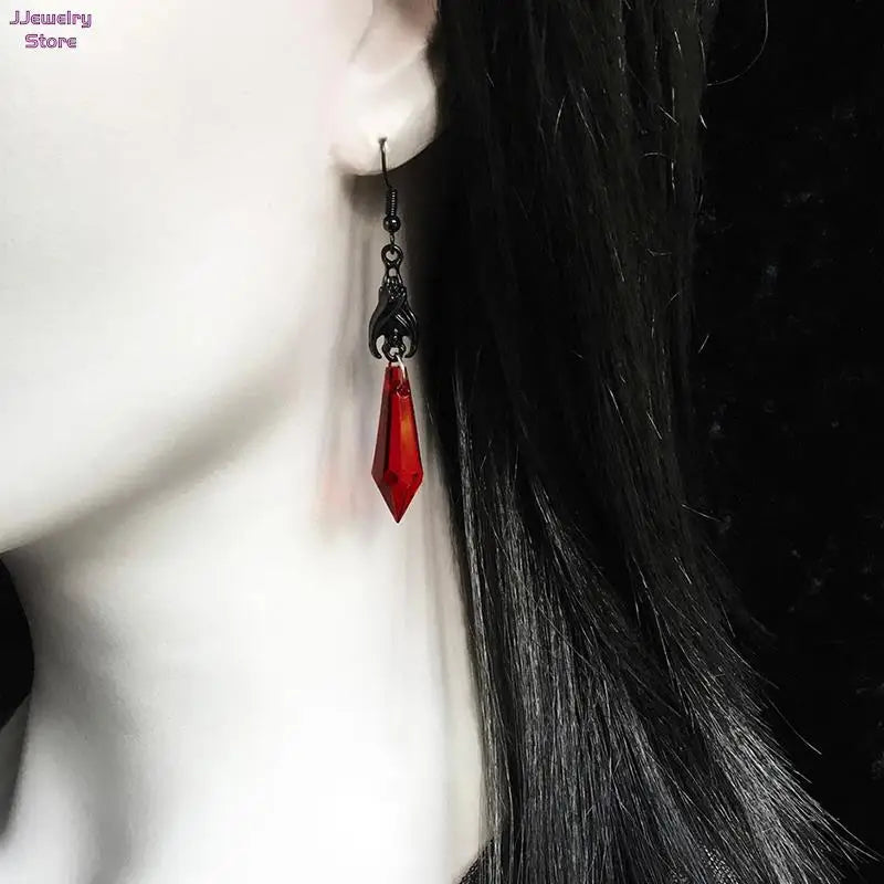 Bat Earrings with Red Teardrop Beads, Earrings, Gothic Jewelry, Alternative Jewelry, Gothic Gift for Her, Bat Lover, Halloween