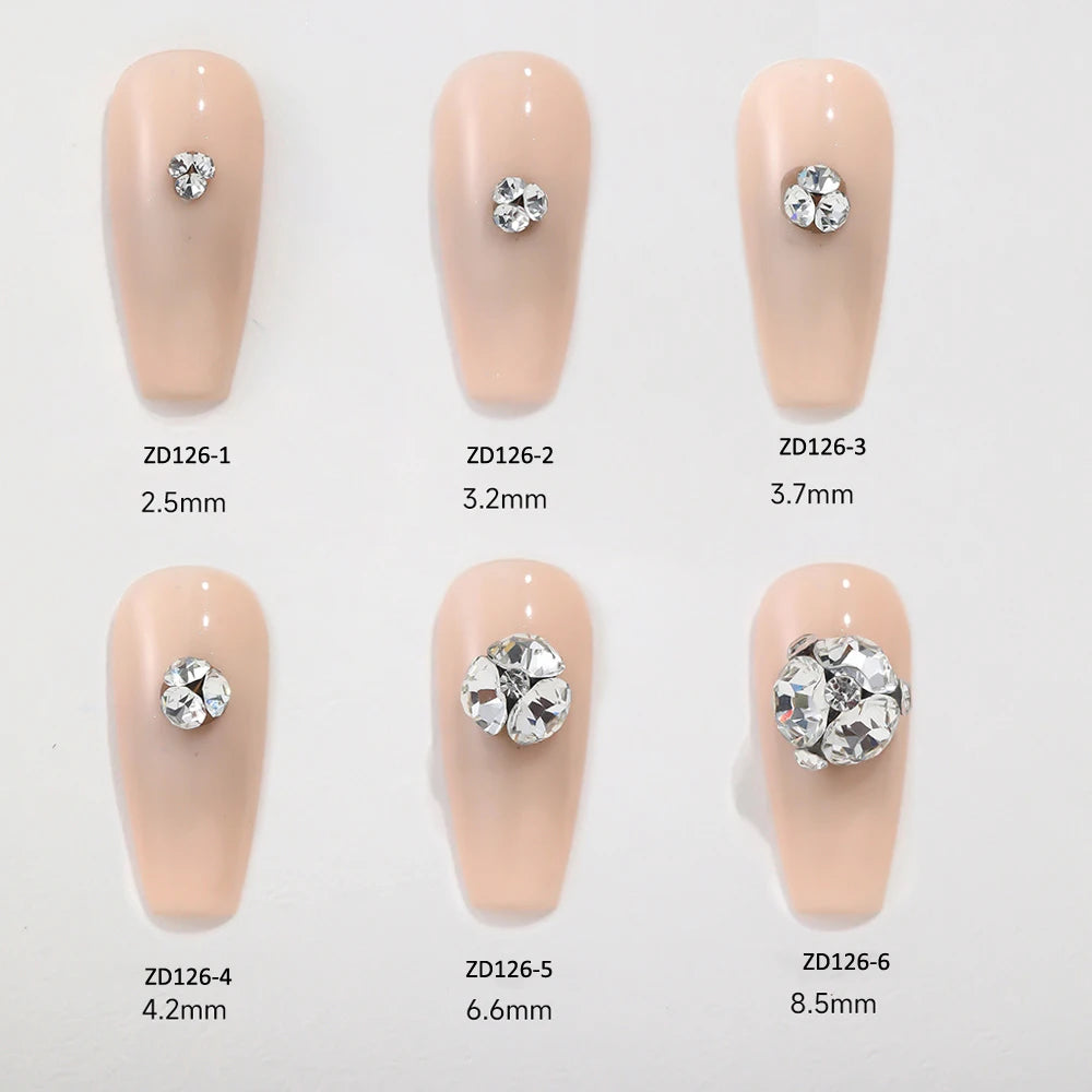 10pcs 2.5-8.5mm Super Sparkle K9 Nail Pile Diamonds Ball Sparkle Mini Clear Pile Nail Rhinestones 3D Stacked Glass Manicure Gem