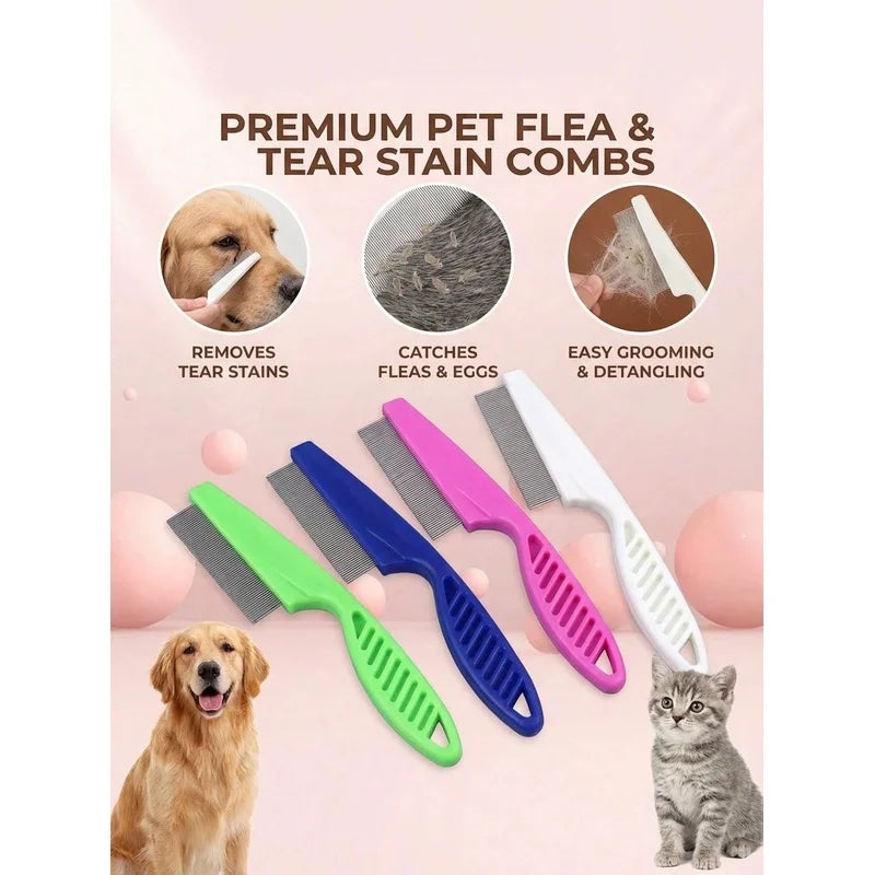 Pet Tear Stain & Flea Comb Fine Tooth Stainless Steel Grooming Comb For Dogs Cats Eye Face Hair Debris Removal