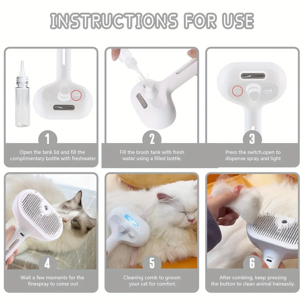 3-in-1 Dog Hair Brush Cat Hair Brush Electric Pet Cleaning Brush Steam Spray Brush Massage Hair Removal Comb Anti-Tangle Brush