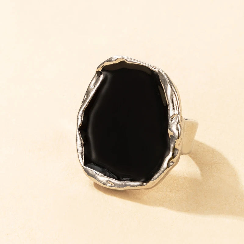 Tocona Bohemian Black Stone Joint Ring for Women Men Charms Dripping Oil Big Joint Ring Gothic Jewelry Accessories кольца 16916