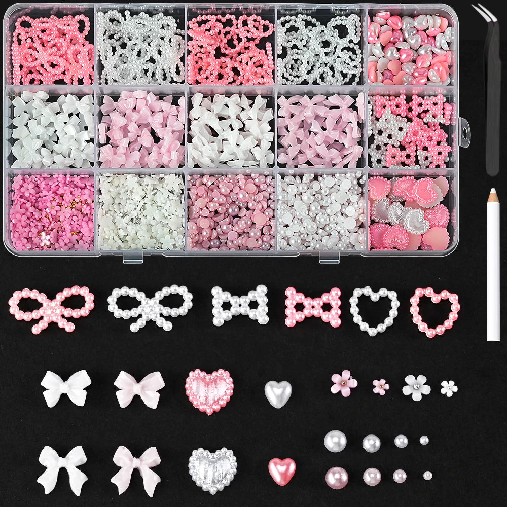 500-600pcs Mix Bow Shape Nail Art Charms 50g/bag Aurora Ribbon Resin Bowknot 3D Rhinestone DIY Korean Manicure Accessories