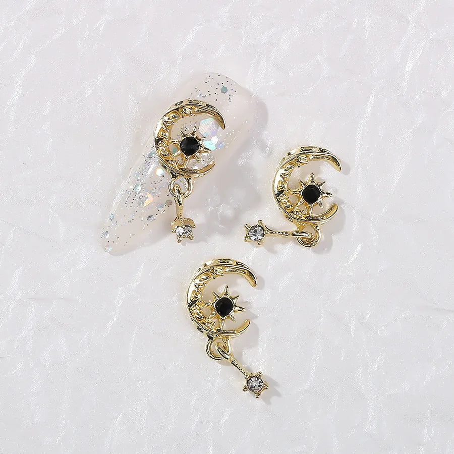 10Pcs New Moon Star Pendant Nail Art Charm 3D Metal Shiny Love Zircon Moon Tassels Nail Pendant DIY Nail Diamond Accessories