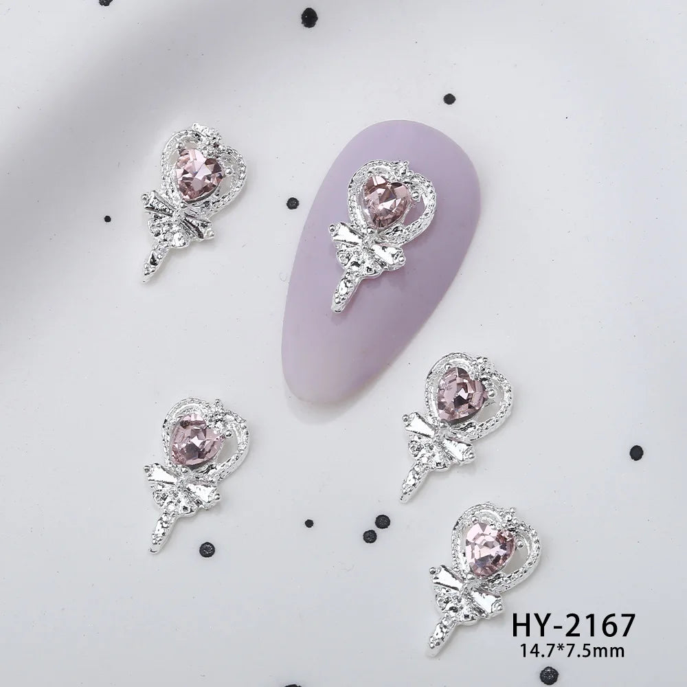 10Pcs Pink Alloy Collection Nail Art Charm 3D Shiny Diamond Crystal Gem Sliver Metal Nail Ornament DIY Exquisite Nail Decoration