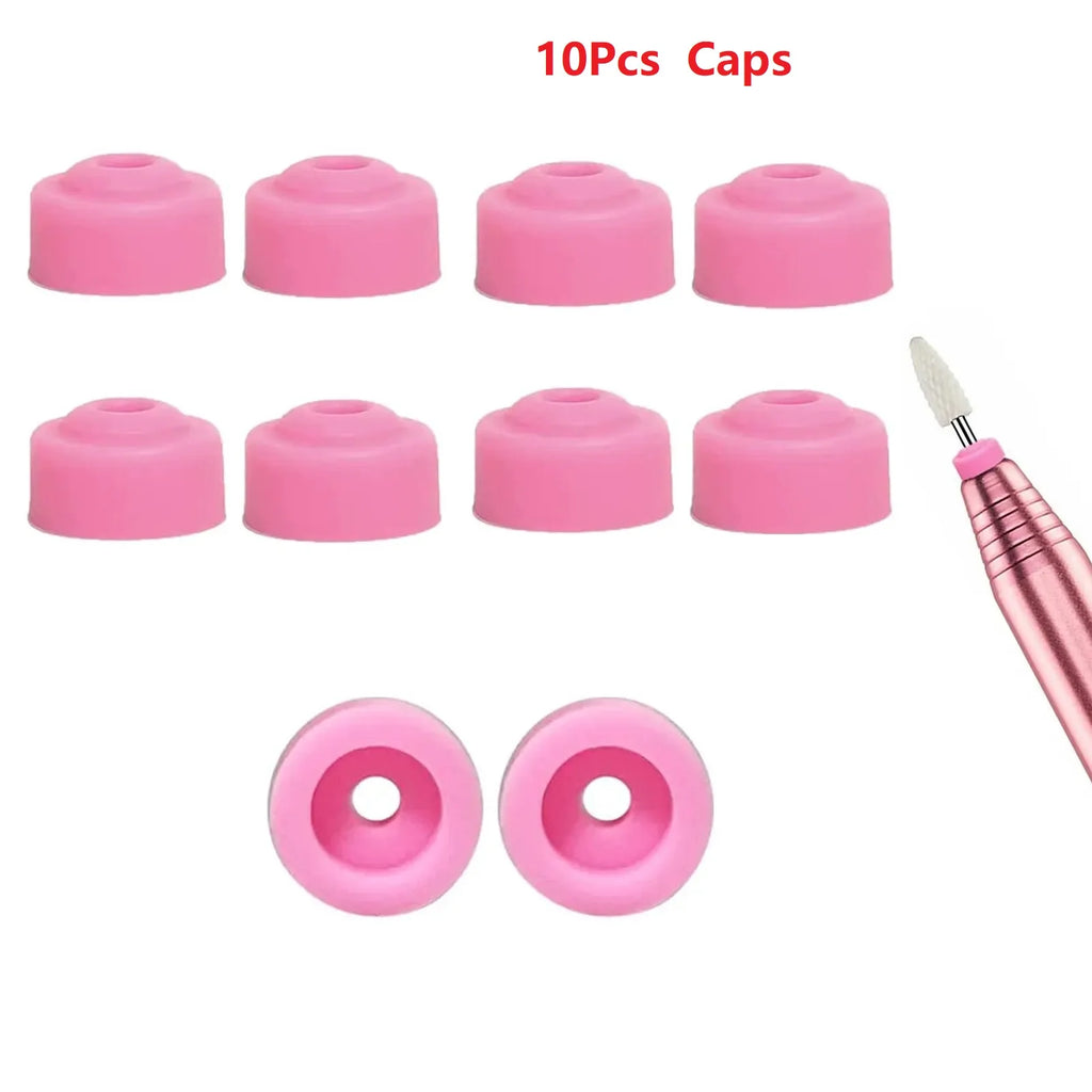 10/20/50pcs Nail Dust Protector 3/32" Shank Nail Drill Bits Anti-Dust Cover Caps for E-file Silicone Dust Stopper Pink Nail Tool