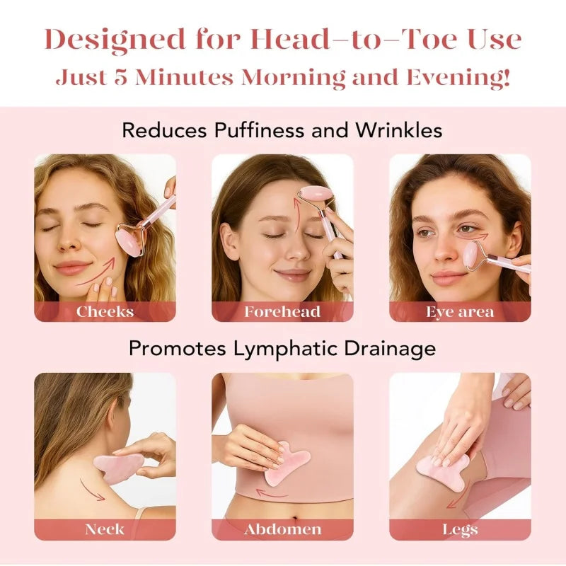 2Pcs Roller for Face Neck Eye Facial Massage Kit Ice Face Roller Gua Sha Board Portable Facial Massage Roller Lifting Contouring