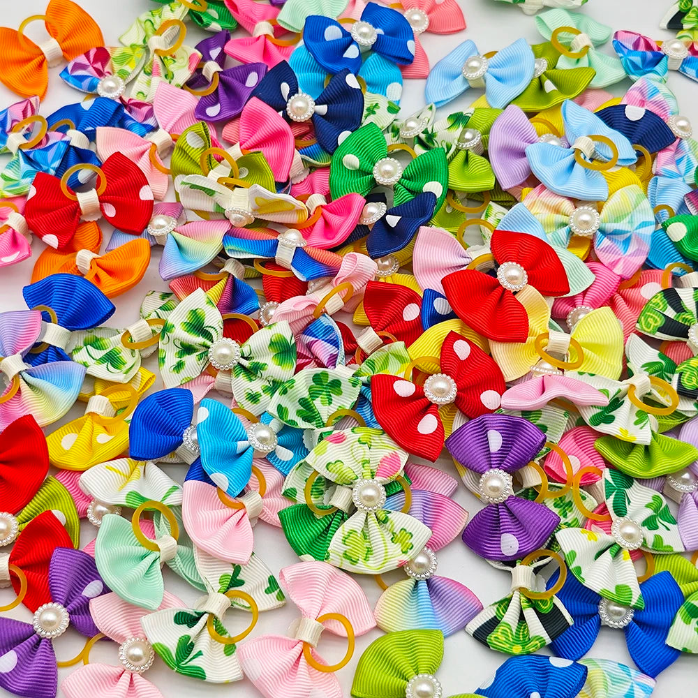 10pcs Hair Bows For Dog Pet Grooming Accessories Puppy Hair Clips With Elastic Rubber Band Yorkshire Terrier Hair Accessories